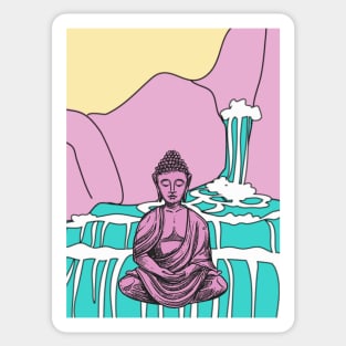 Blue and Pink Waterfall Buddha Graphic Sticker